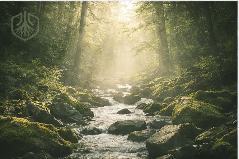 A forest stream in morning light